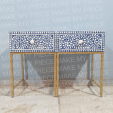 ZUZANA Bone Inlay Bullion Bedside Table Set of 2 Modern Floral Pattern Blue